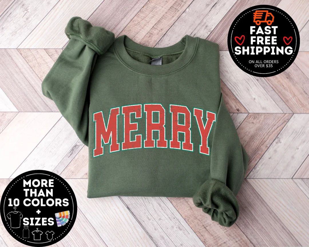 Merry Christmas Sweatshirt Christmas Shirts Cute Winter - Etsy | Etsy (US)
