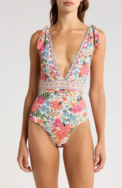 FARM Rio Bloom Garden One-Piece Swimsuit in Bloom Garden Off-White at Nordstrom, Size X-Large | Nordstrom