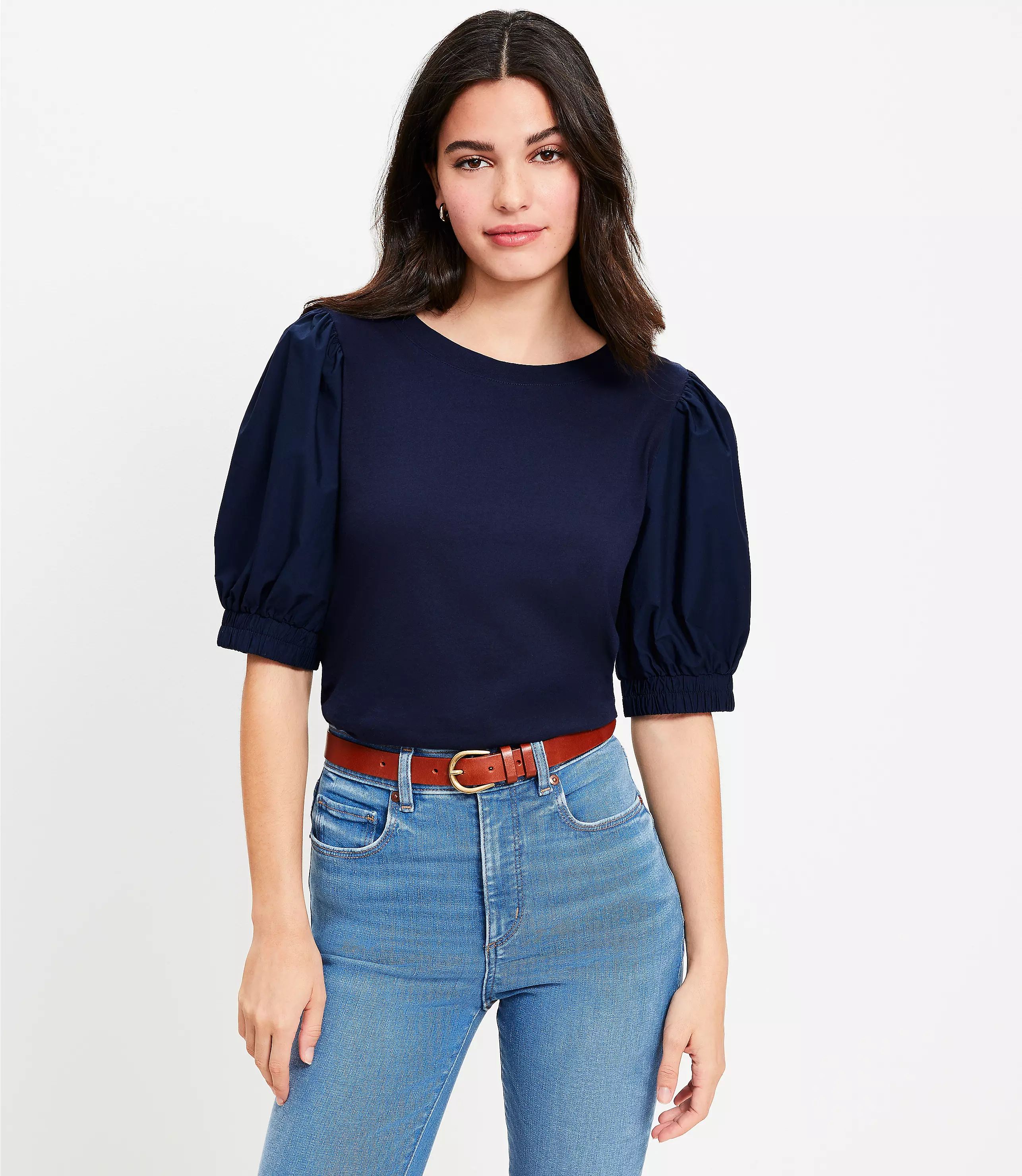 Puff Sleeve Mixed Media Top | LOFT