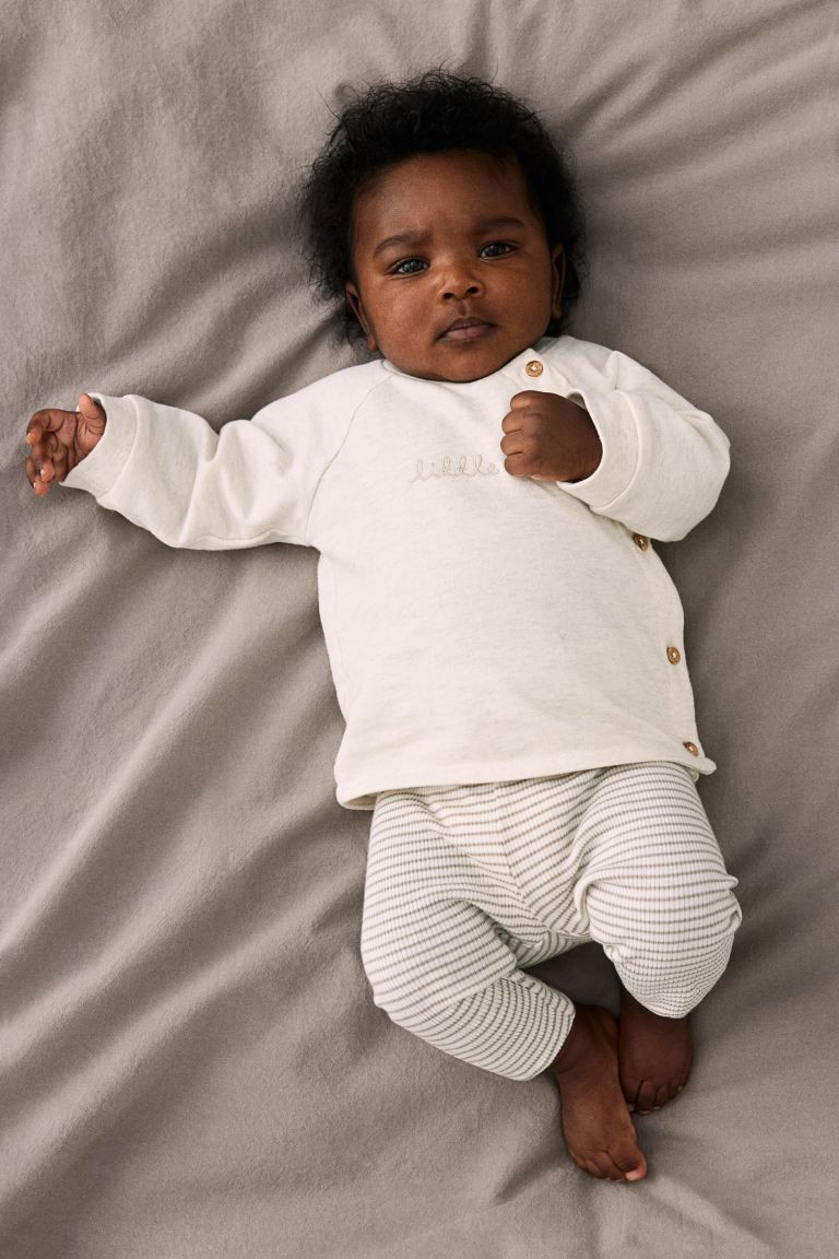 2-piece Cotton Set - Round Neck - Long sleeve - Natural white/striped - Kids | H&M US | H&M (US + CA)