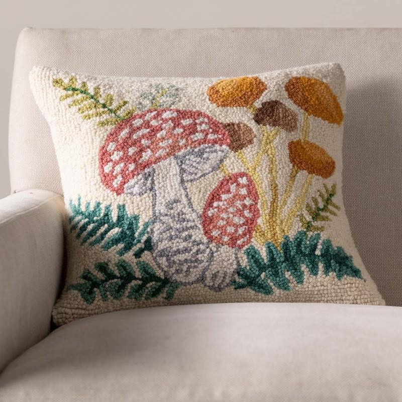 Mushroom Hand-Hooked Wool Decorative Throw Pillow | Vivaterra