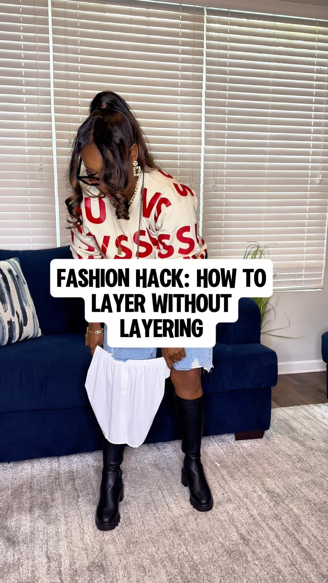 This hack really saved the day for me ! I wanted the layered look without all the hassle of wearing a button up underneath my sweater (not to mention how hot it can get! ) 
#video 

#LTKStyleTip #LTKSeasonal