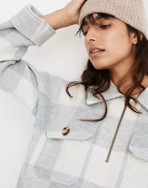 Boiled Wool Half-Zip Popover Sweater in Buffalo Check | Madewell