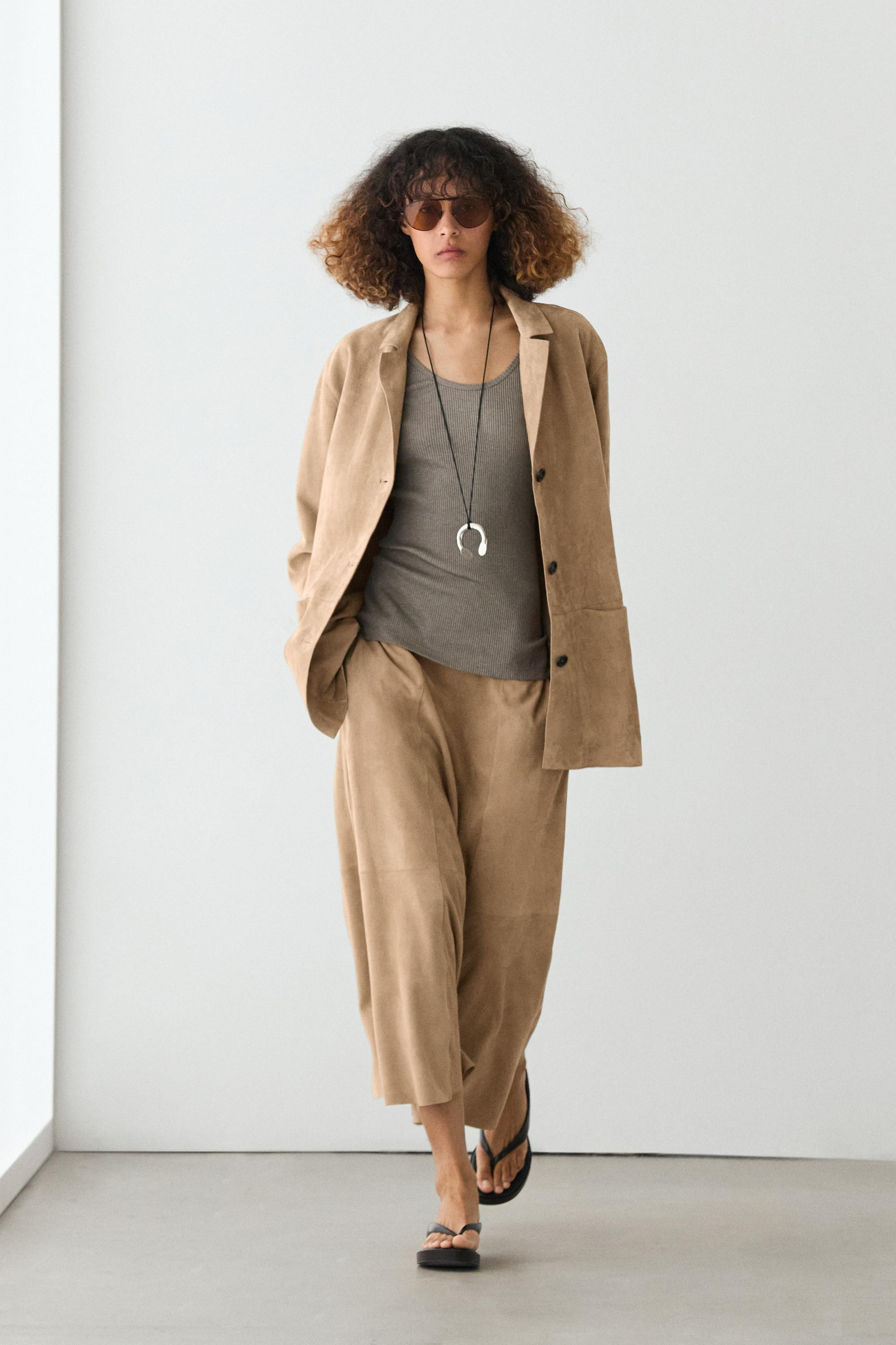 Blazer avec poches en cuir finition daim | Massimo Dutti FR