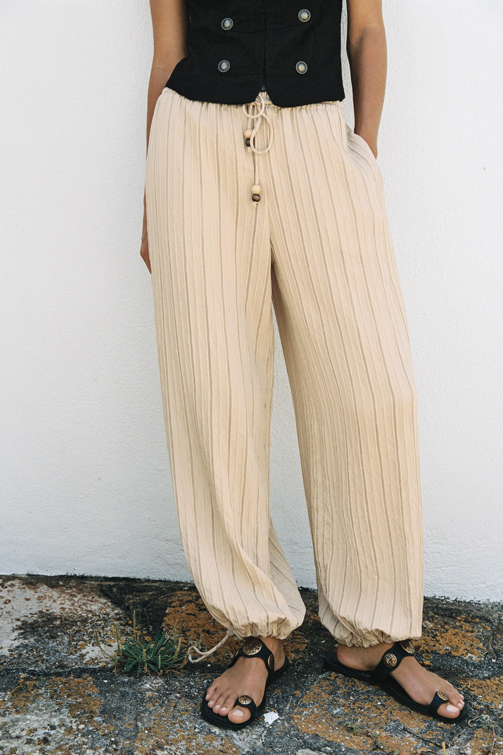 WIDE STRIPED TROUSERS WITH ELASTIC WAIST | Zara US