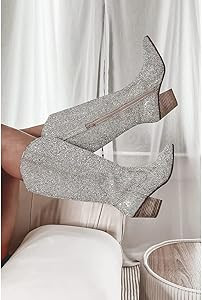 Ouepiano Women's Cowboy Boots Cowgirl Ankle Boots Western Rhinestones Boots Pointed Toe Low Chunk... | Amazon (US)