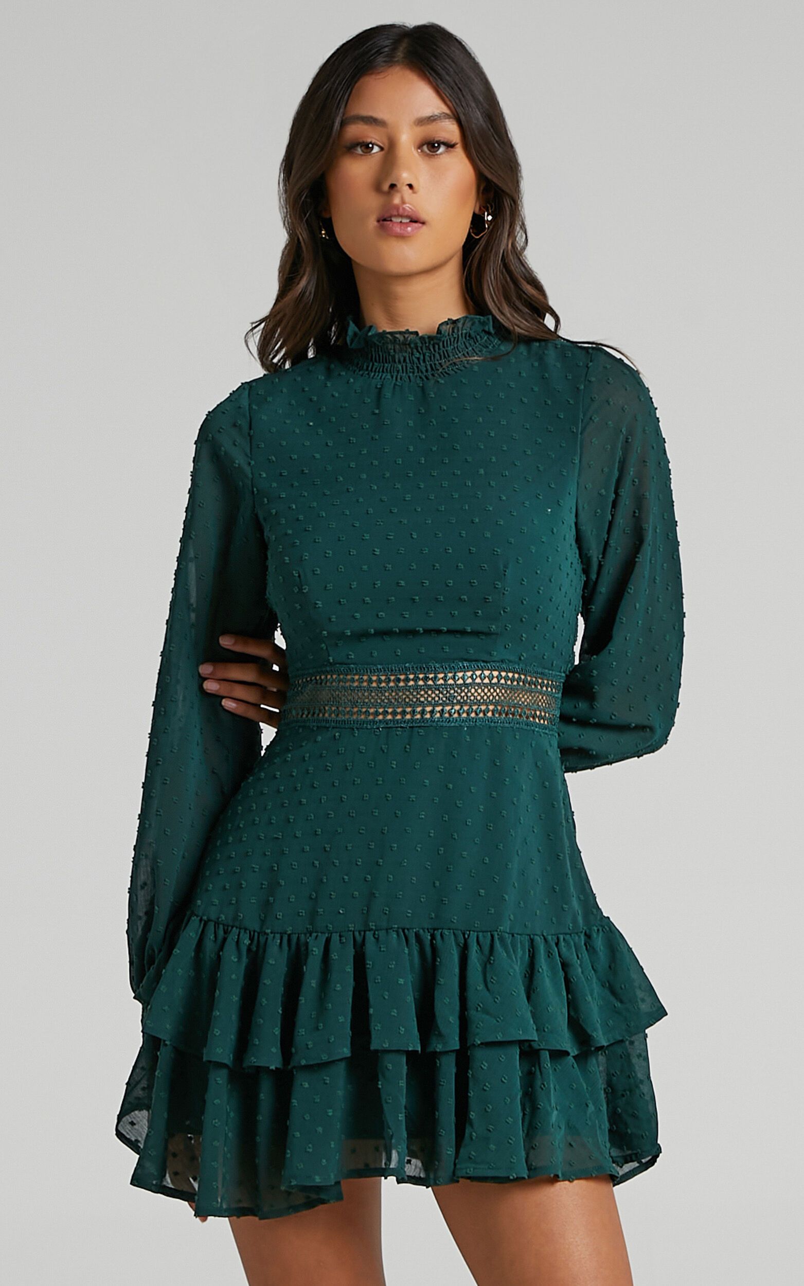 Are You Gonna Kiss Me Long Sleeve Mini Dress in Emerald | Showpo - deactived