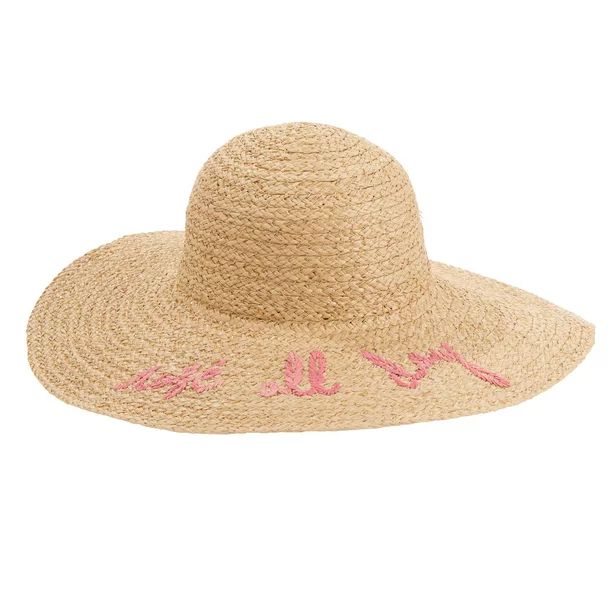 Hat Attack - Women's Rose All Day What's Your Motto Straw Sunhat with Embroidery - Walmart.com | Walmart (US)