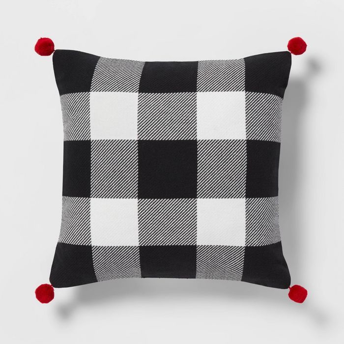 Buffalo Check Reversible Square Throw Pillow with Pom-Poms - Wondershop™ | Target