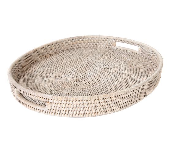 Tava Handwoven Rattan Oval Serving Tray | Pottery Barn (US)