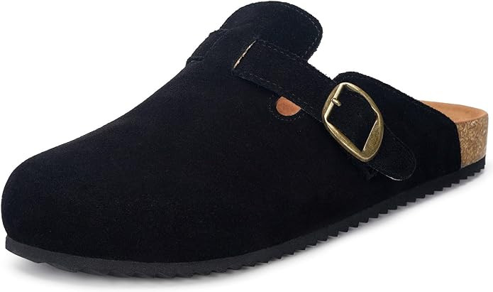 Womens Suede Clogs Mens Genuine Leather Mules Cork Footbed Sandals with Arch Support | Amazon (US)