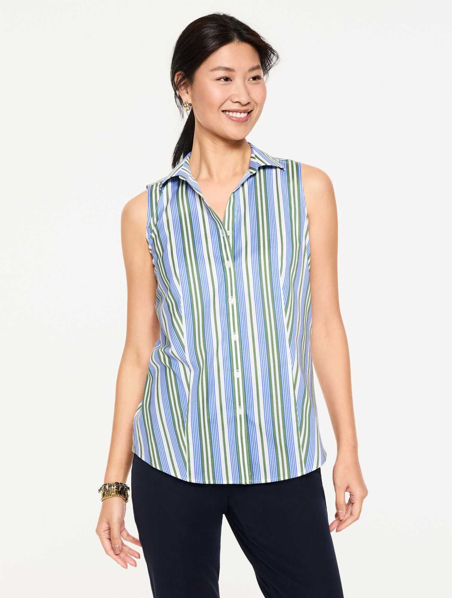 Sleeveless Non-Iron Shirt - Charming Stripe | Talbots