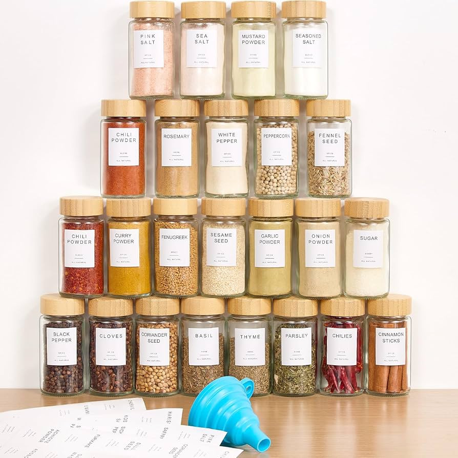 Yangbaga 24PCS Glass Spice Jars set-120ml Glass Jars With Bamboo Lids with Shaker Lids- Spices & ... | Amazon (UK)