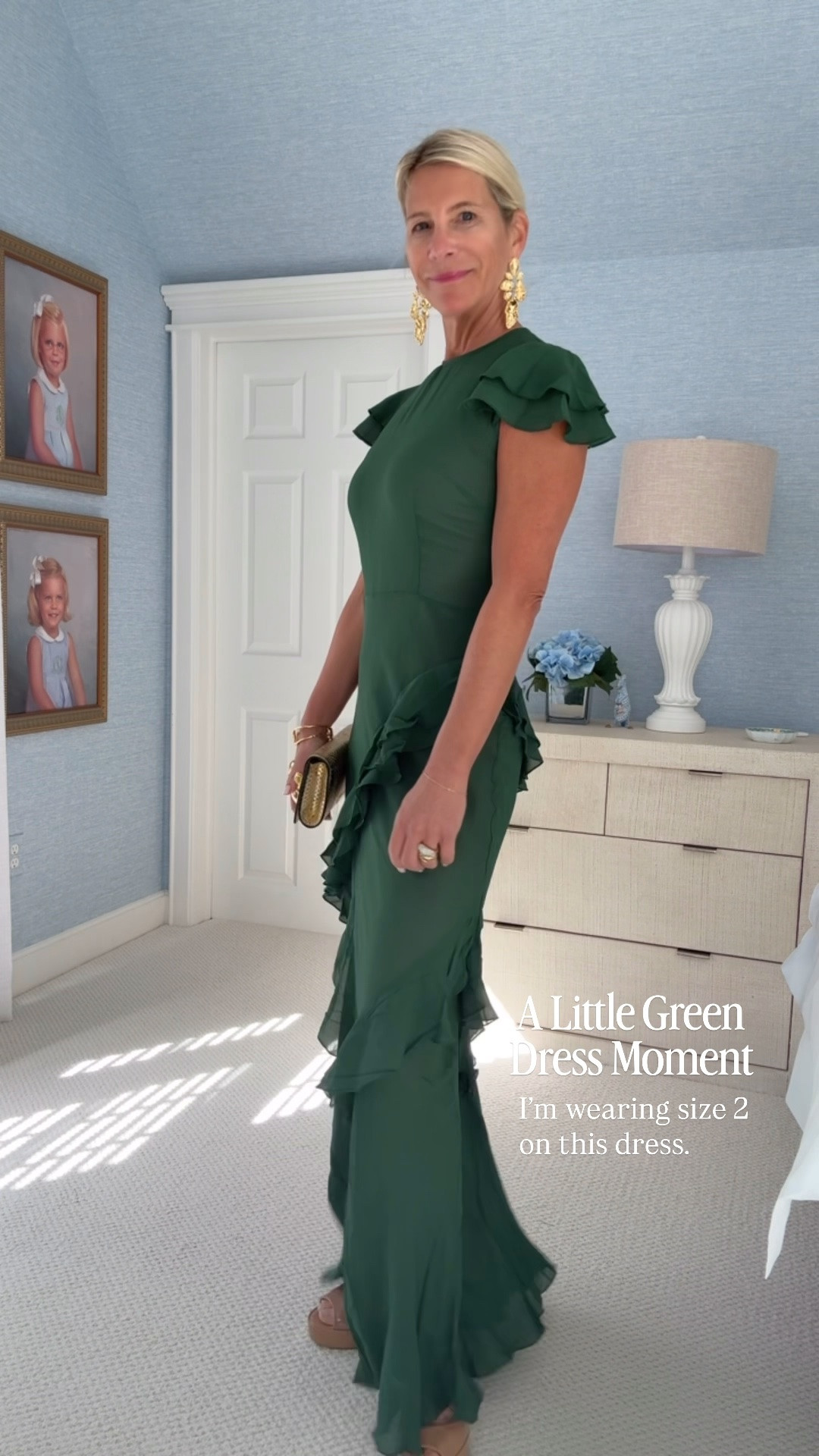 This green ruffled dress is such a beautiful choice for fall events. I’m wearing a size 2, and the feminine ruffle details make it feel extra special without being overdone. 💚

👩‍💻 LTK PRO TIPS
❤️ Heart = Support my posts ;-)
🔖 Save = Get sale & restock alerts for the things you love!
📋 Lists = Keep favorites organized (List ideas: Christmas, Birthdays, and Vacations!)
📲 Share = Send lists and products to a friend (or your daughters like me).
💬 Comment = Ask me anything, and I’ll answer. ;-)

#LTKootd #LTKOver40 #LTKWedding