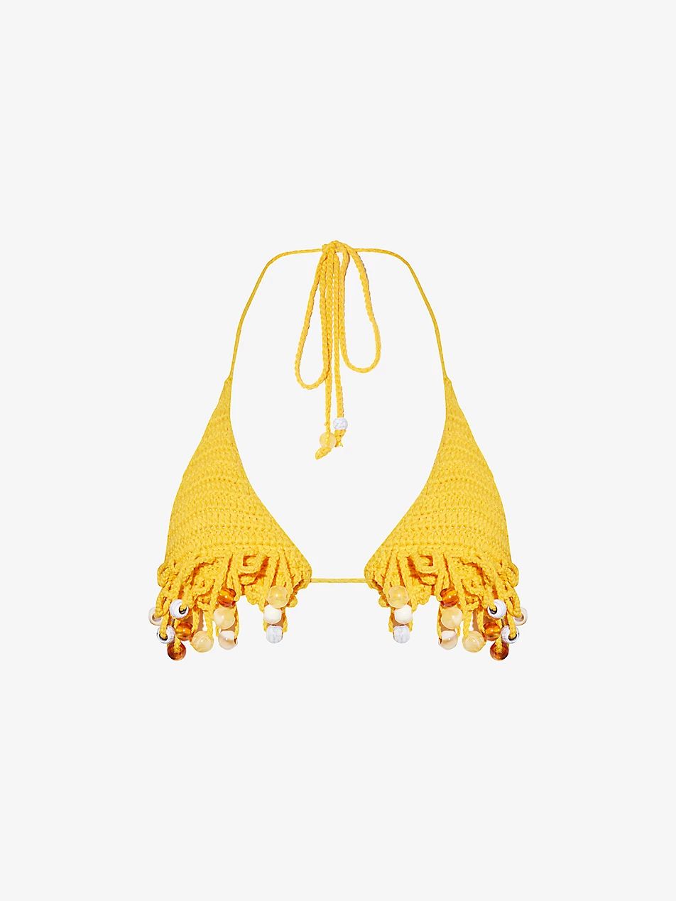 Bead-embellished crochet cotton-blend bikini top | Selfridges