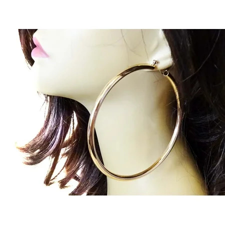 Extra Large Gold Hoop Earrings Gold Tone 4.25 inch Tube Hoops Gold Brass Plated Hoops | Walmart (US)