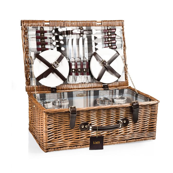 Newbury Picnic Basket, Navy Blue-Burgundy | Mark and Graham