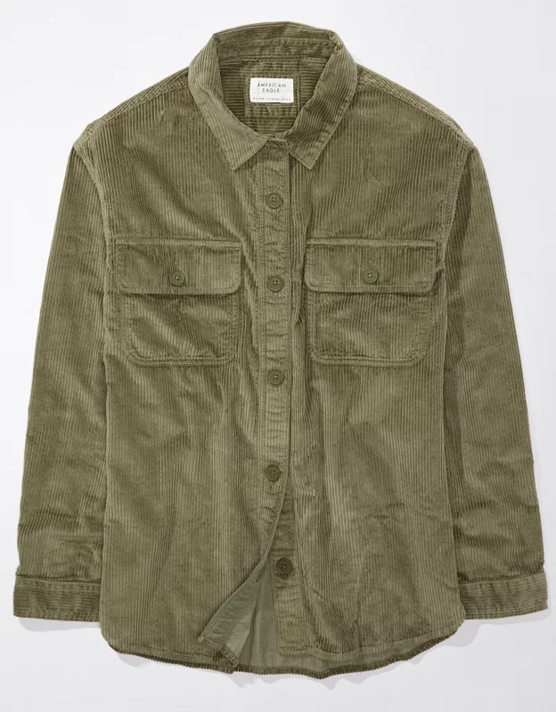 AE Dreamy Drape Oversized Corduroy Shirt | American Eagle Outfitters (US & CA)