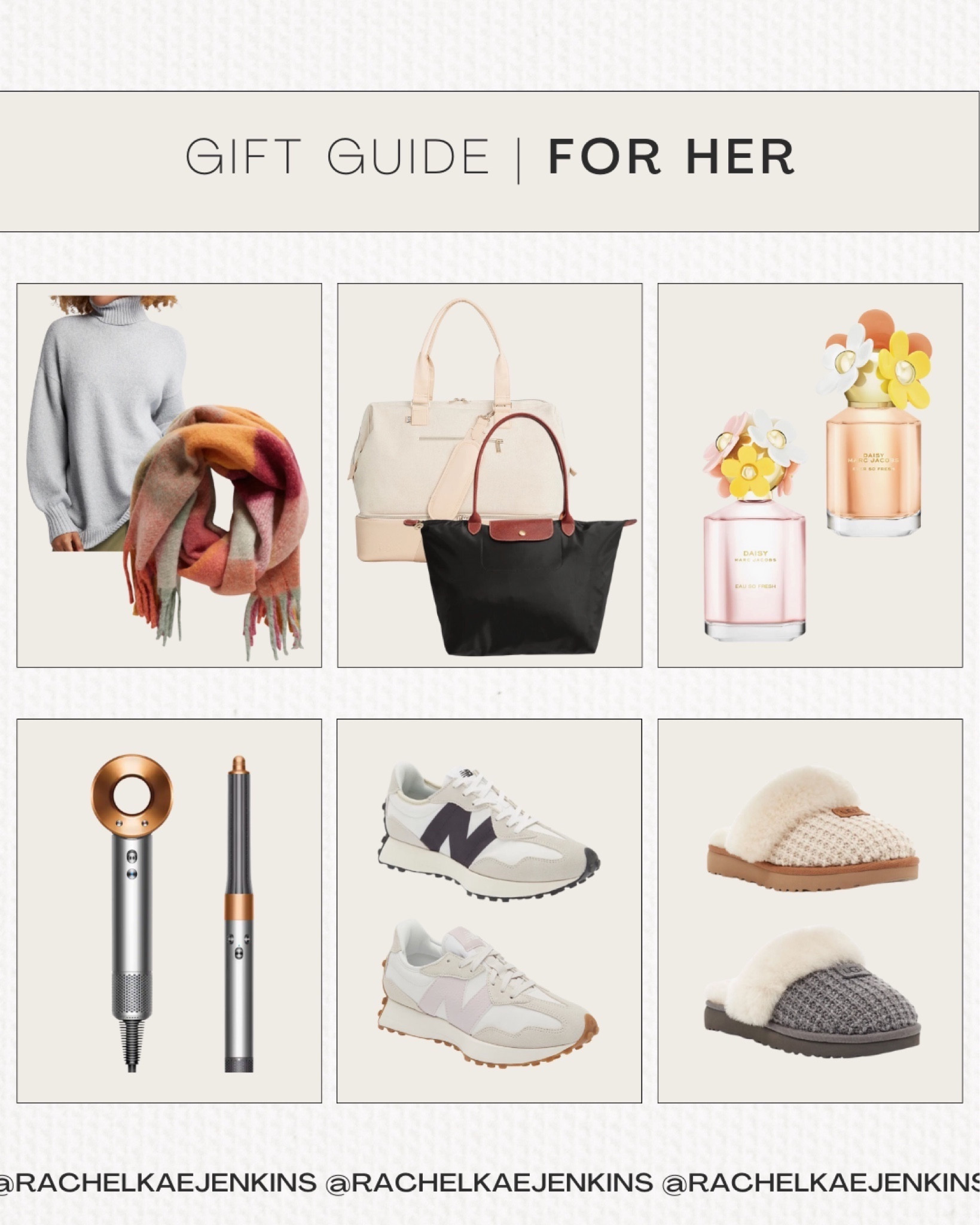 Gift guide for her!! 💗
Included all my favorites that I know the girls on your lists will love!!!!
I am loving anything from Bies and Longcham! 
Also, a Dyson is a MUST HAVE! 
The comfiest shoes ever are the New Balance 327s!!!
Of course I added one of my favorite fragrances, Marc Jacobs Daisy!!🌸

Gift guide for women, womens fashion, womens outfits, comfy clothes, slippers, hair care, perfume, tote bag🤍

#LTKGiftGuide #LTKHoliday #LTKshoecrush