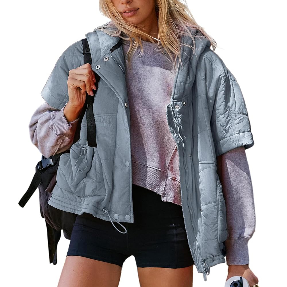 Quilted Puffer Vest Women Oversized Sleeveless Zip Up Hooded Poncho Padded Jacket Fall Winter War... | Amazon (US)