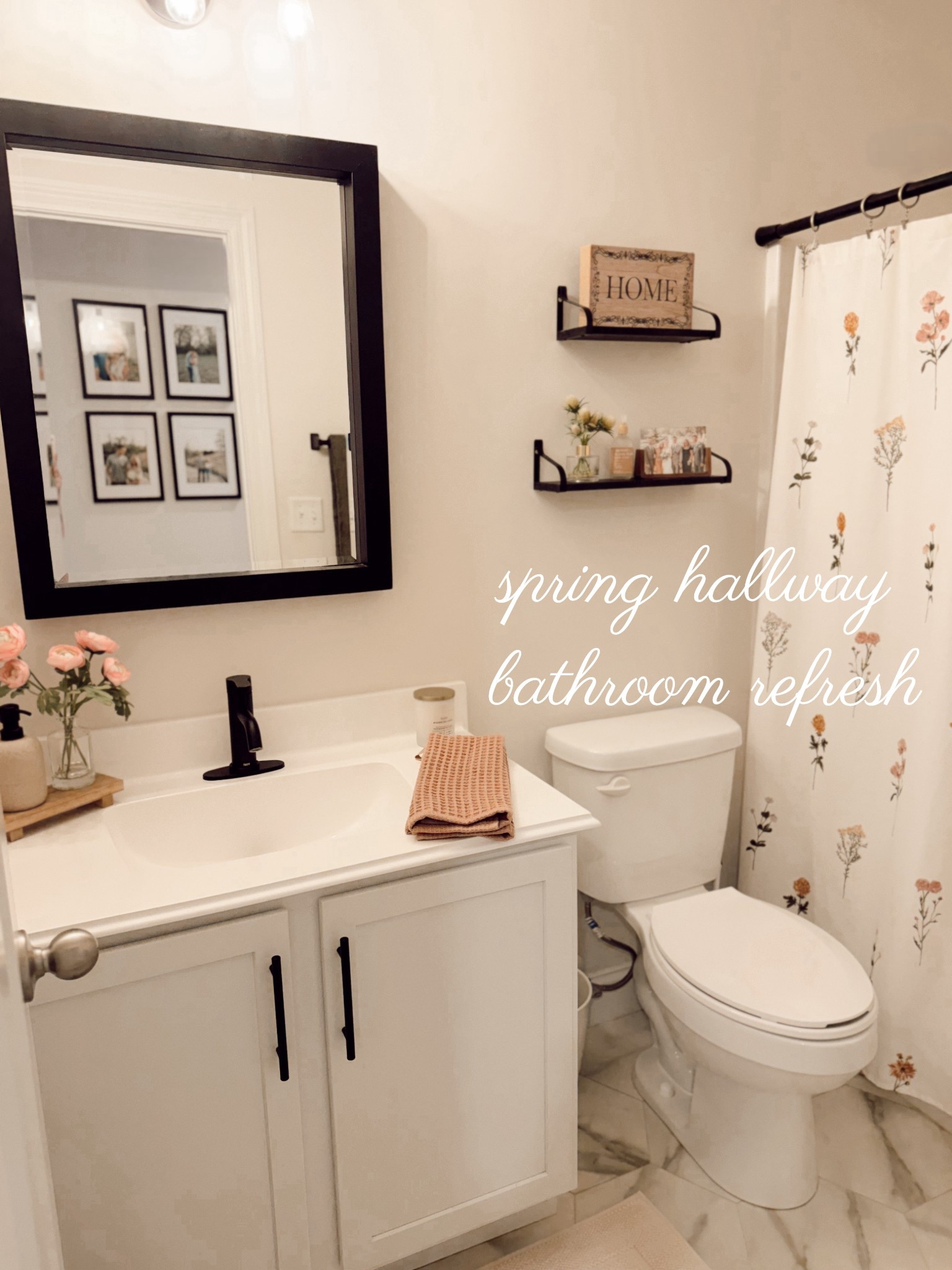 Hallway bath spring refresh 🌷🫧🛁
I need to get a new trash can + get different hooks for the shower curtain 🤭 but I love how springy this is with a touch of color! 

#LTKSeasonal #LTKHome