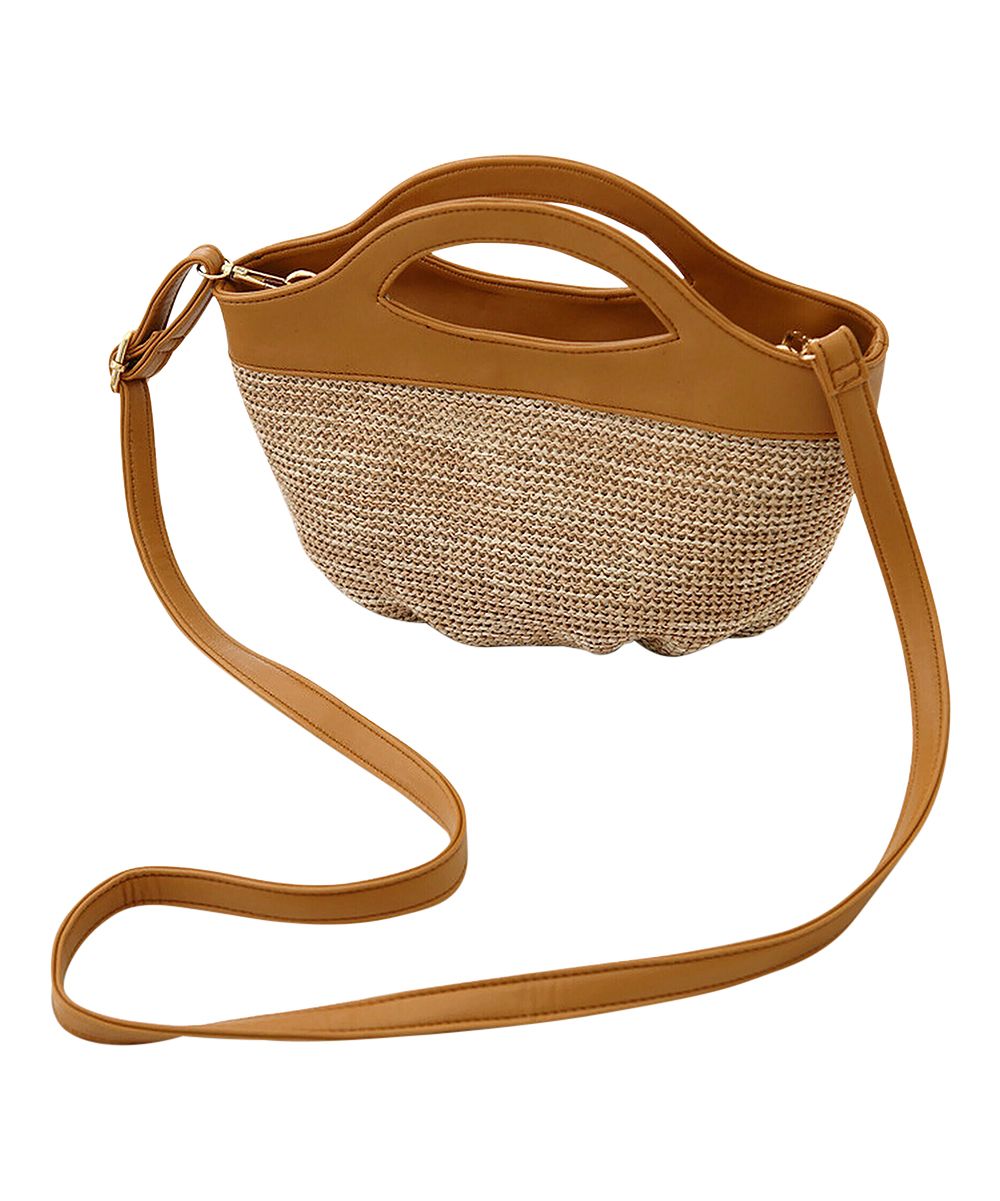 Ella & Elly Women's Handbags Brown - Brown Straw Top-Handle Crossbody Bag | Zulily