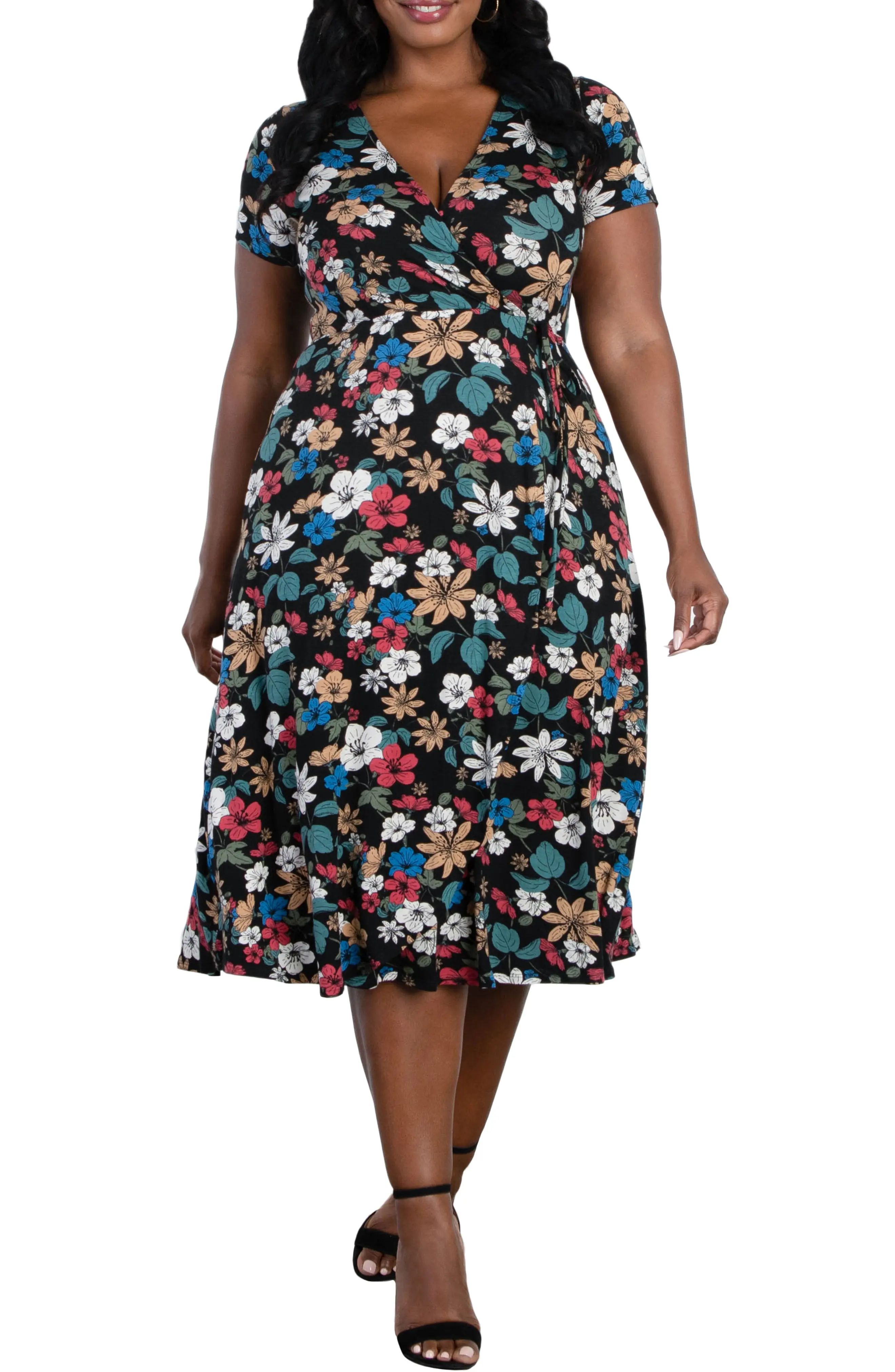 Kiyonna Farrah Wrap Dress, Size 3X in Black Floral at Nordstrom | Nordstrom