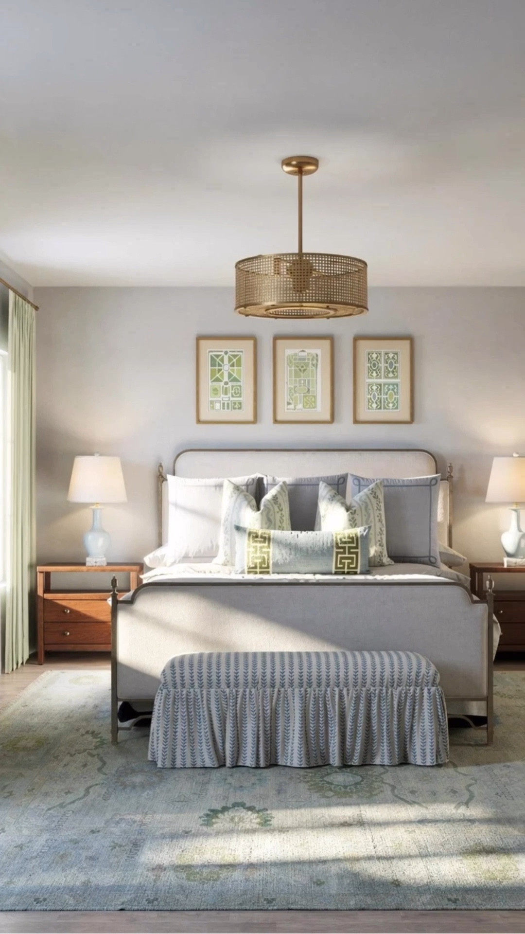 Renders of this primary bedroom design from different angles! Love the classic blue and green with some pattern play 

#LTKsalealert #LTKhome #LTKstyletip