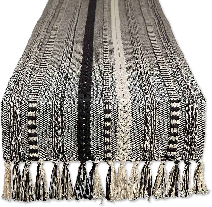 DII Farmhouse Braided Stripe Table Runner Collection, 15x108 (15x113, Fringe Included), Black | Amazon (US)