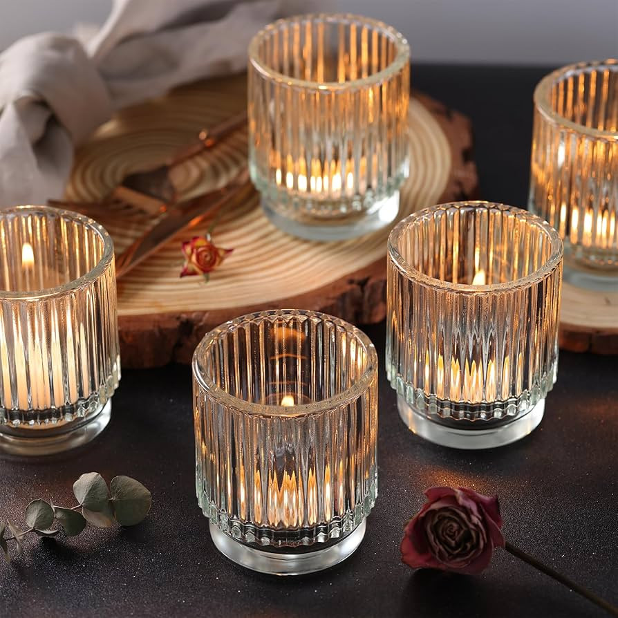 DEVI 8pcs Clear Glass Votive Candle Holder Decor, Boho Candle Holder for Wedding Decorations, Cen... | Amazon (US)