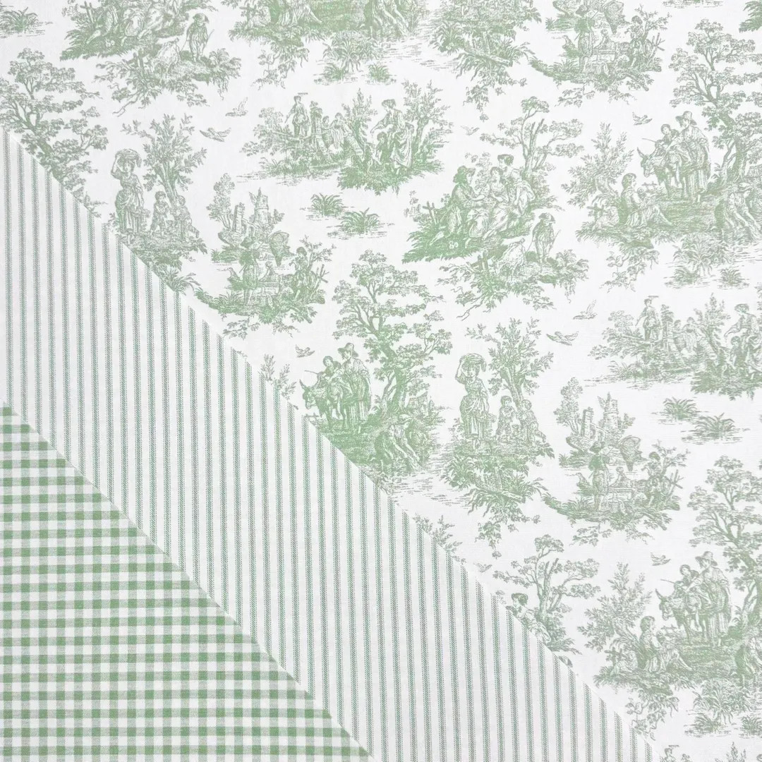 Sage Toile Fabric Light Green Gingham Cotton Pinstripe Soft Green Complementary Print Cottagecore... | Etsy (US)