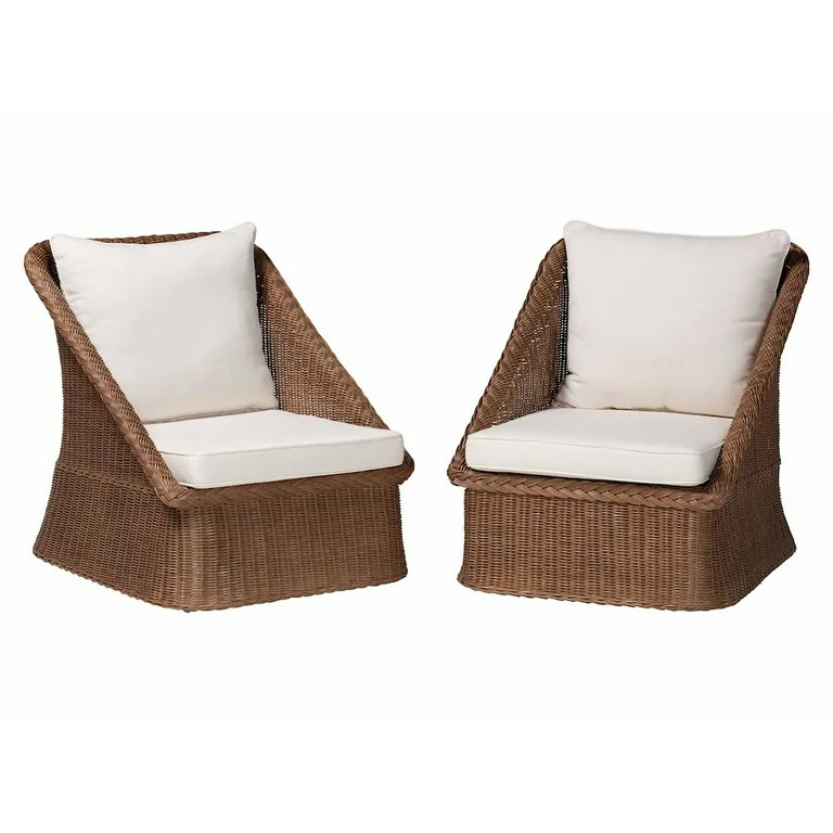 bali & pari Derris Bohemian Peanut Brown Braided Rattan 2-Piece Arm Chair Set - Walmart.com | Walmart (US)
