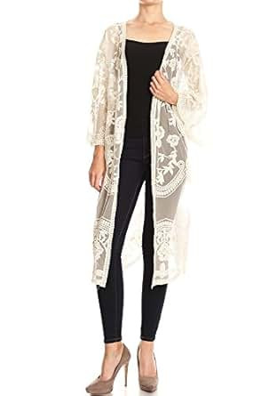 Anna-Kaci Womens Long Embroidered Lace Kimono Cardigan With Half Sleeves | Amazon (US)