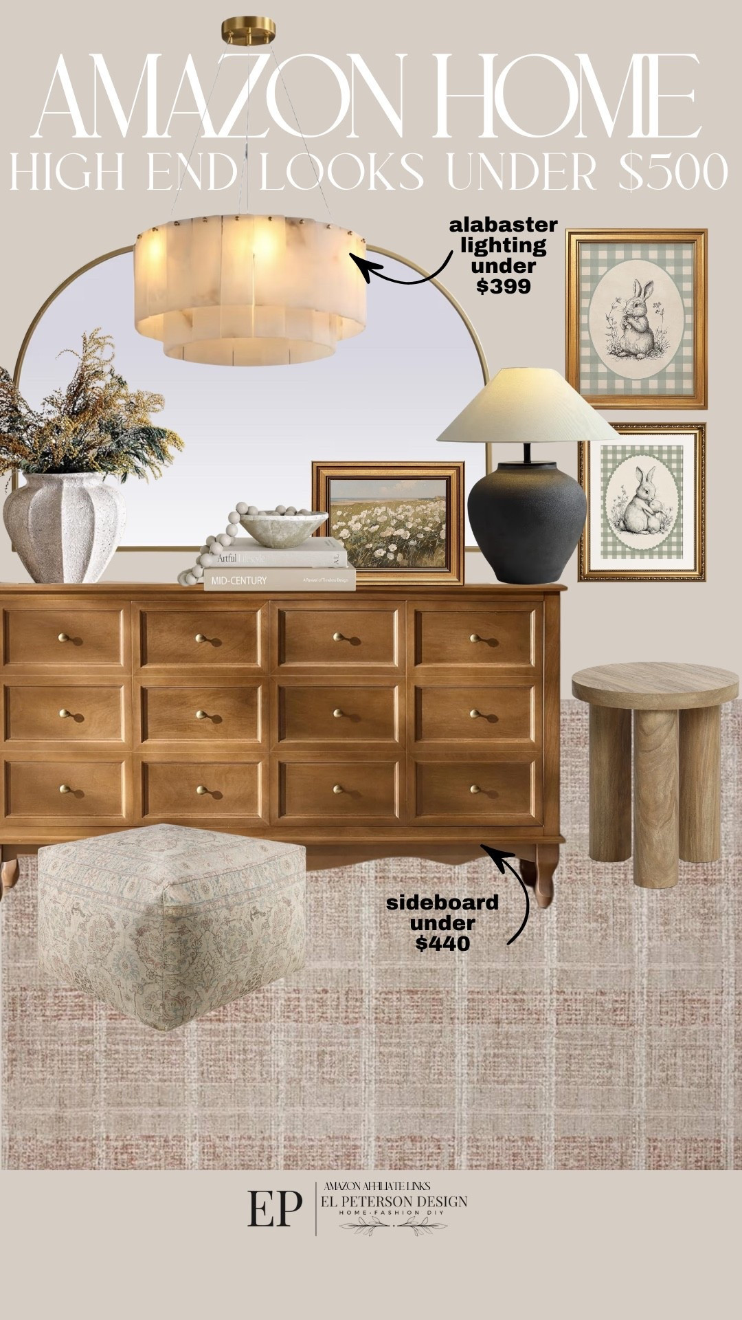 Amazon
Table lamp
Accent table
Artwork
Ottoman
Decorative books
Sideboard
Vase
Mirror
Pendant light 

#LTKHome