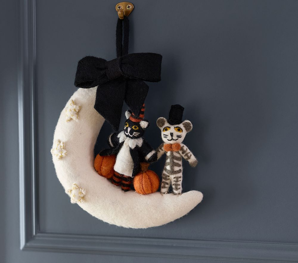 Crescent Moon Halloween Felt  Wreath | Pottery Barn Kids
