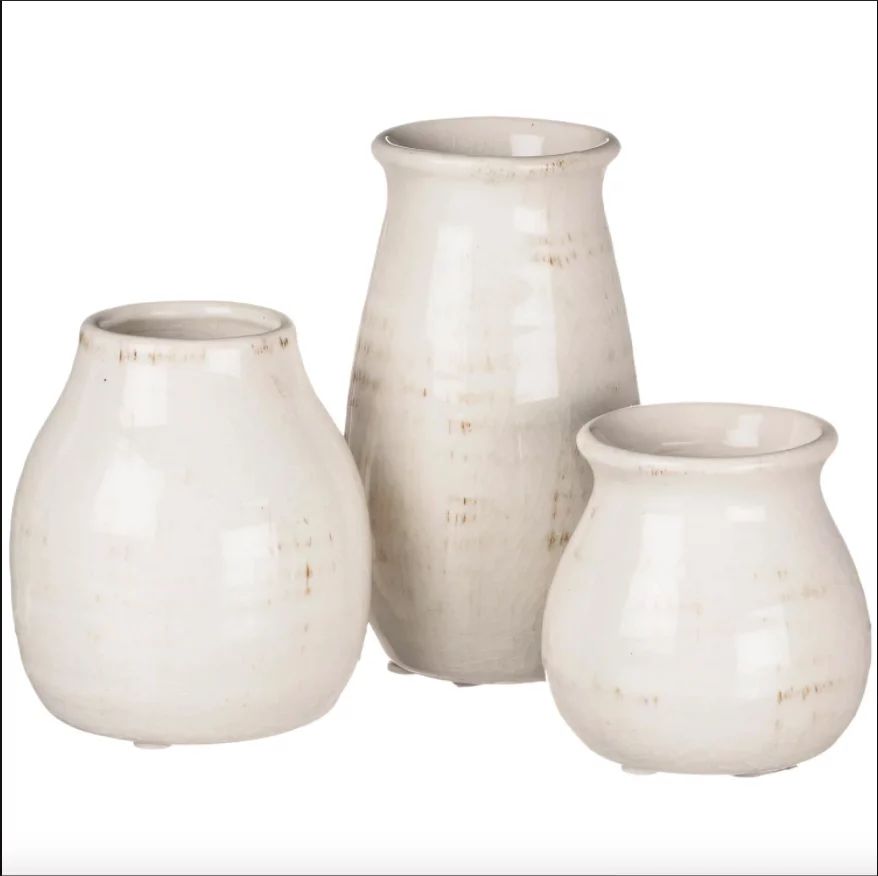 Sullivans Set of 3 Petite Distressed White Ceramic Vases 3"H, 4.5"H & 5.5"H - Walmart.com | Walmart (US)