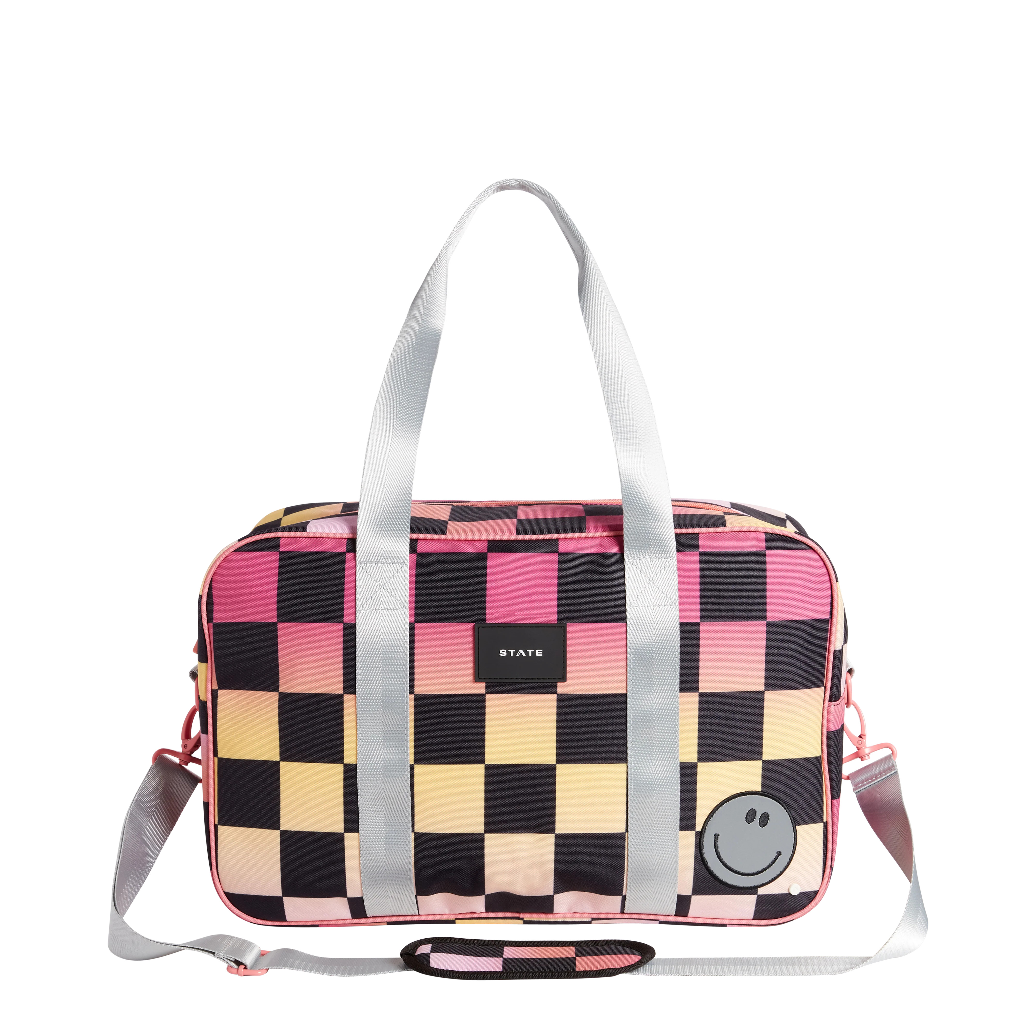 STATE Bags | Rockaway Duffle Recycled Polyester Canvas Pink Checkerboard | STATE Bags