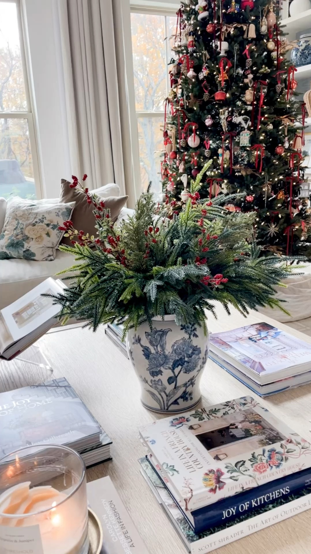 Our Christmas coffee table - I absolutely love these faux winter branches. They come in a large bunch for a good price. Our exact vase is no longer available but linking something similar - same brand and size just slightly different pattern.

Traditional Christmas decor, traditional home, classic home styling, classic Christmas, Southern Christmas, Southern home, grandmillennial, timeless styling, home decor, Christmas faux greenery, Amazon finds, Amazon Christmas, coffee table decor, coffee table styling, blue and white



#LTKHoliday #LTKHome #LTKOver40