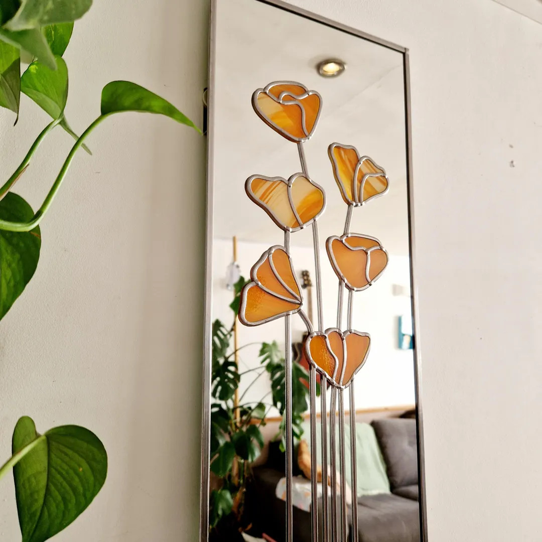 NEW Art Nouveau Stained Glass Orange Californian Poppies 91x21cm - Etsy | Etsy (Global)