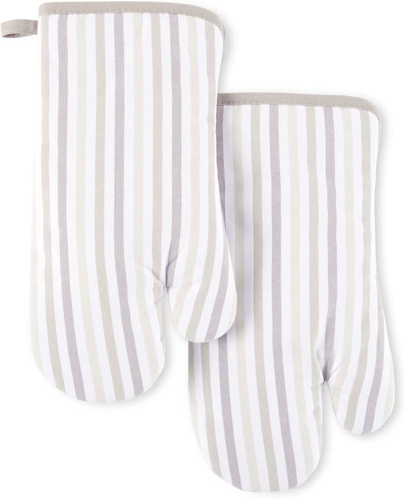 MARTHA STEWART Daisy Stripe Oven Mitt Set, 7"x13", Linen | Amazon (US)