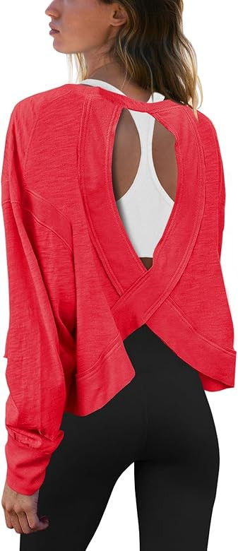 Panadila Womens Open Back Workout Top Long Sleeve Athletic Shirts Casual Crop Running Tee Y2k Yog... | Amazon (US)