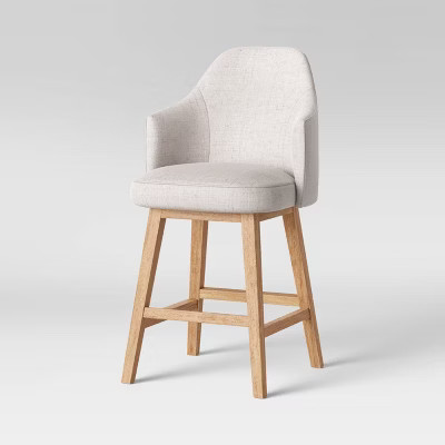 Kinston Swivel Curved Back Upholstered Counter Height Barstool Linen - Threshold™ | Target