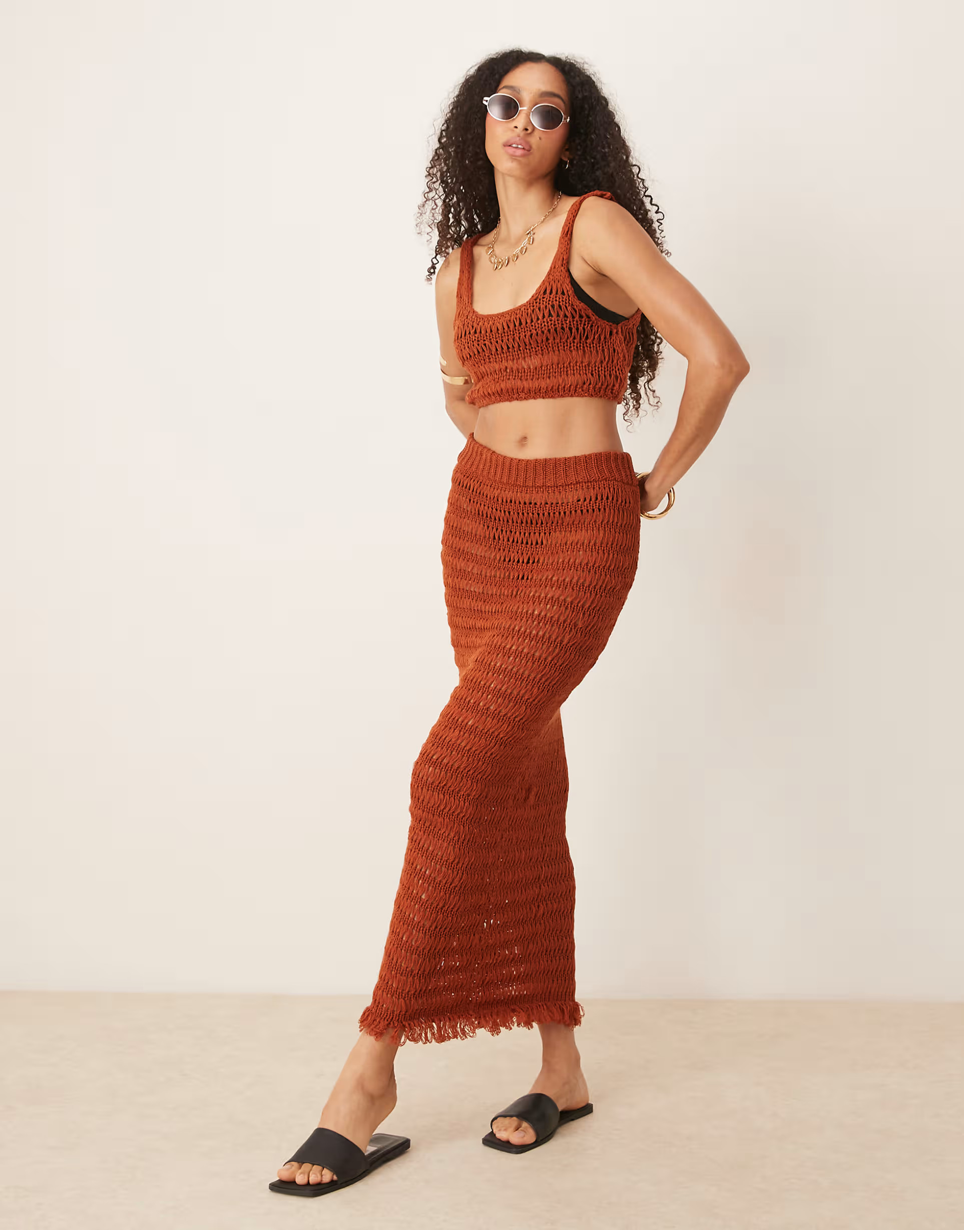 ASOS DESIGN knitted beach crop top in rust | ASOS (Global)