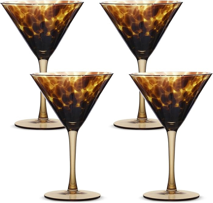 Honeydak Set of 4 Tortoise Leopard Print Brown 9oz Rocks Glasses Stylish Stemless Cocktail Cups G... | Amazon (US)