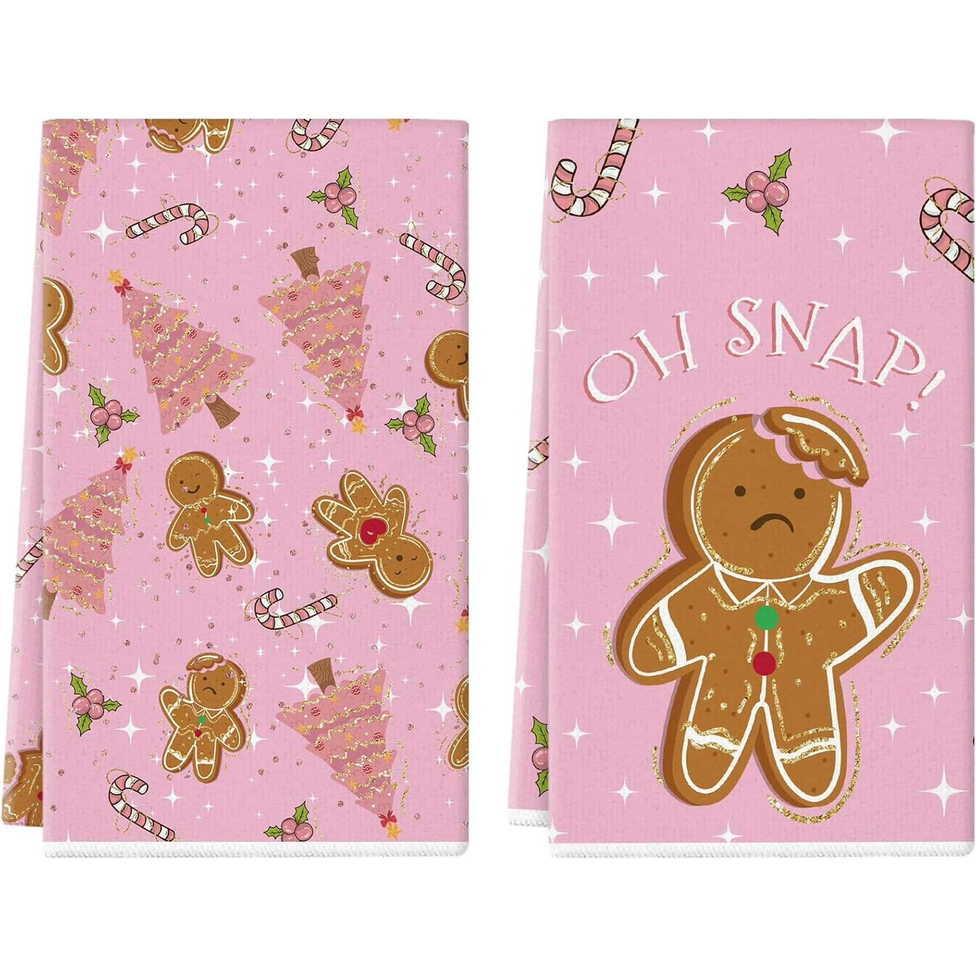 Gingerbre Decor Christmas Kitchen Towels Set of 2 Christmas Tree Candy Cane Pink Absorbent Hand T... | Walmart (US)