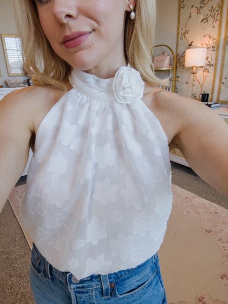 Pretty white top for spring - would also be perfect for a bridal fitting or wedding planning meeting etc. 

#LTKSeasonal #LTKfindsunder100 #LTKwedding