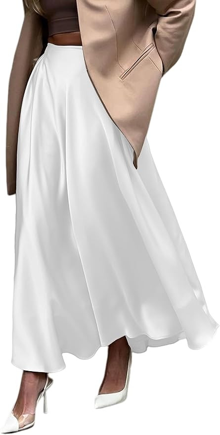 Ythomm Women Satin Flowy Maxi Skirts Trendy A-line Long Skirt Elegant High Waist Elastic Flare Sk... | Amazon (US)