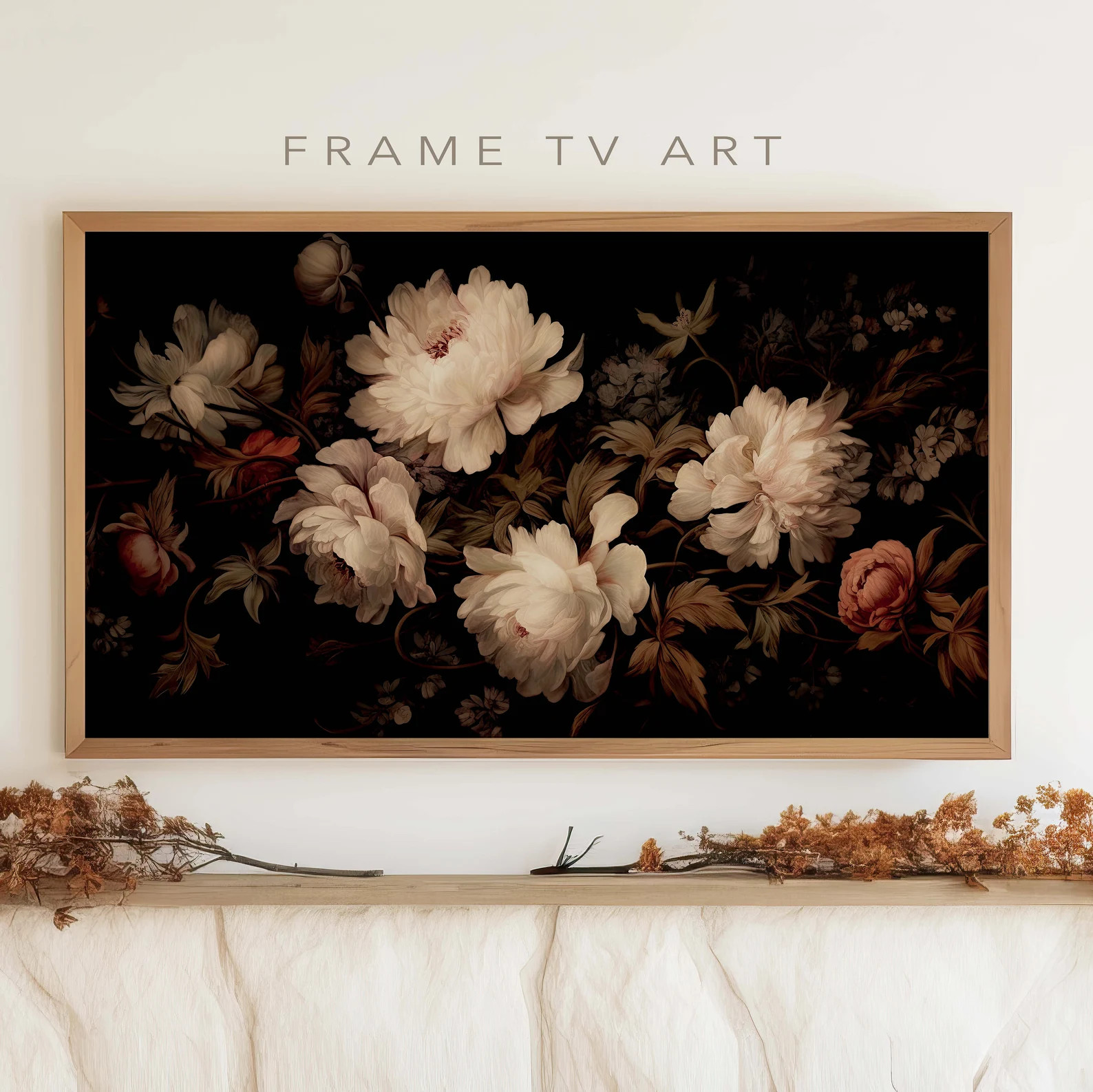 Frame Tv Art Fall Dark Floral Frame Tv Art Autumn - Etsy | Etsy (US)