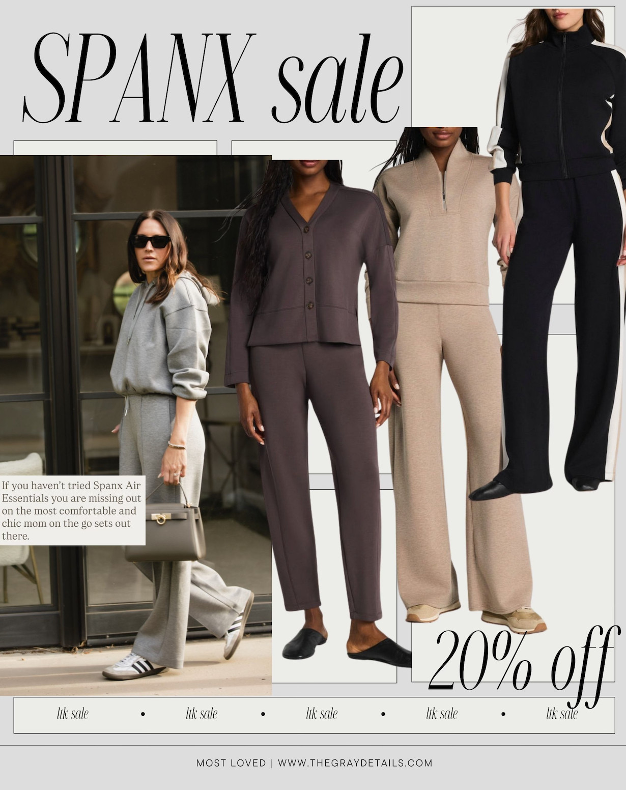 LTK is currently having their Spring Sale, and one of my favorites, SPANX, are on sale! 20% off. If you haven't tried Spanx Air Essentials you are missing out on the most comfy and chic mom on the go sets out there. 

Must shop in the LTK app.  

 #LTKSpringSale #LTKmomlife #LTKSaleAlert