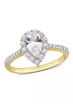 Belk & Co. Lab Created Created White Sapphire Halo Teardrop Ring in Yellow Plated Sterling Silver | Belk